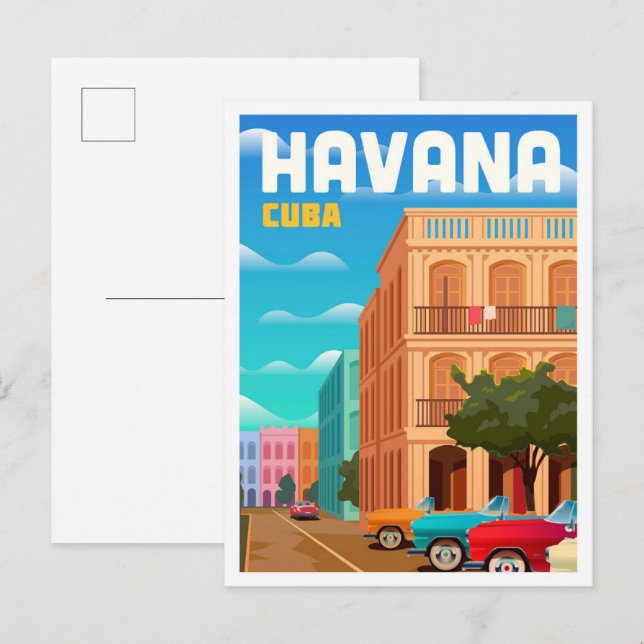 Havana Cuba Art Vintage Travel Illustration Postcard (Front/Back)