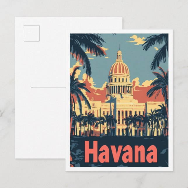 Havana Cuba Art Vintage Travel Illustration Postcard (Front/Back)