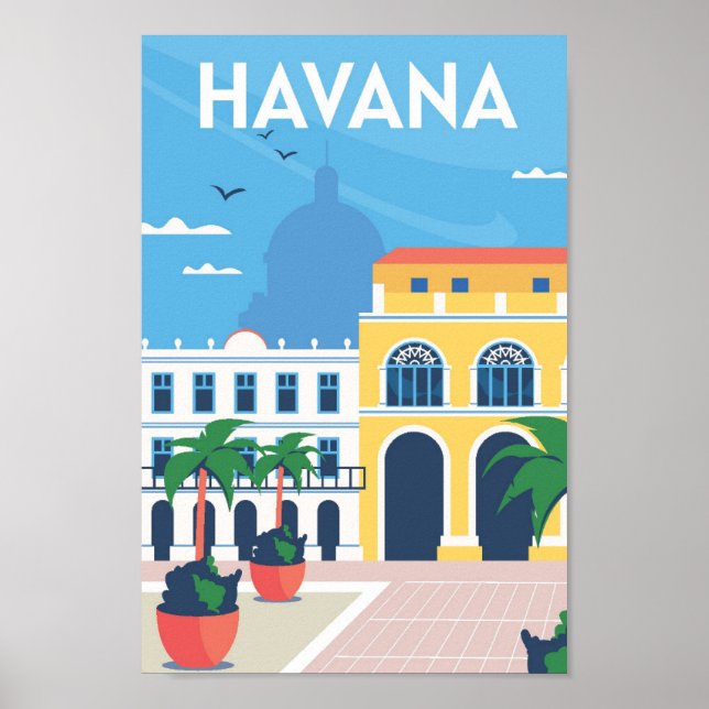 Havana Cuba Art Vintage Travel Illustration Poster (Front)