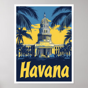 Havana Cuba Art Vintage Travel Illustration Poster