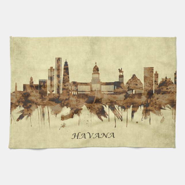 Havana Cuba Cityscape Tea Towel (Horizontal)