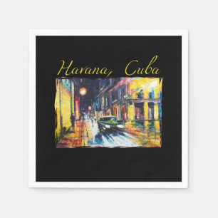 Havana Cuba - Habana Vieja Night Scene Fine Art Napkin