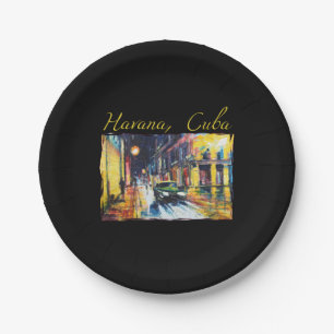 Havana Cuba - Habana Vieja Night Scene Fine Art Pa Paper Plate