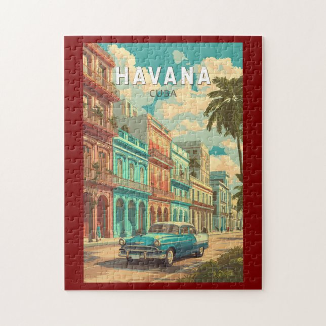 Havana Cuba Illustration Travel Art Vintage Jigsaw Puzzle (Vertical)
