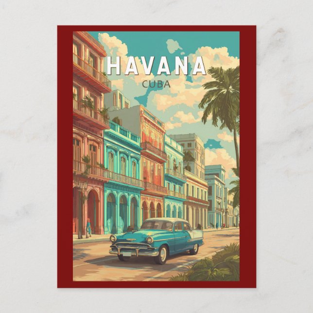 Havana Cuba Illustration Travel Art Vintage Postcard (Front)