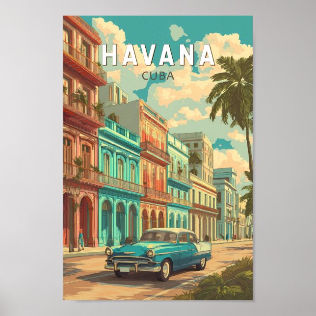 Havana Cuba Illustration Travel Art Vintage Poster (Front)
