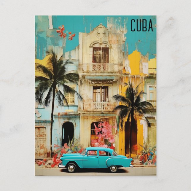 Havana Cuba Mixed Media Travel Postcard (Front)