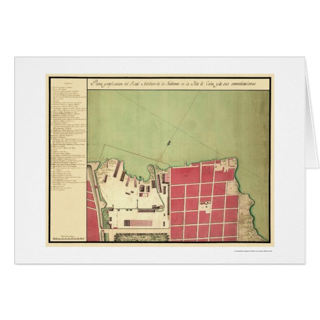Havana Cuba Old City Map 1720 (Front Horizontal)