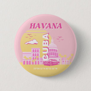 Havana Cuba Pink Preppy Art 6 Cm Round Badge