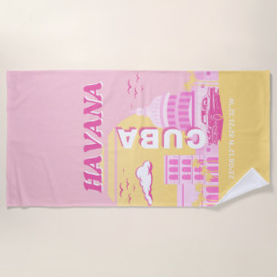 Havana Cuba Pink Preppy Art Beach Towel
