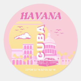 Havana Cuba Pink Preppy Art Classic Round Sticker