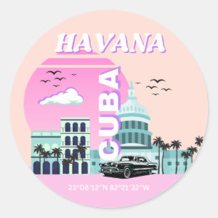 Havana Cuba Pink Travel Art Classic Round Sticker