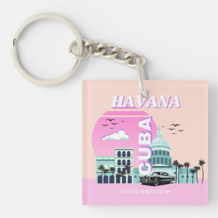 Havana Cuba Pink Travel Art Key Ring