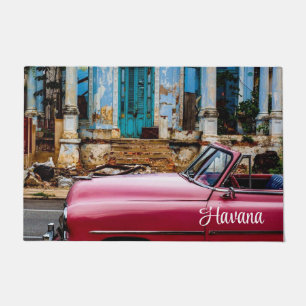 Havana Cuba Red Vintage Car             Doormat