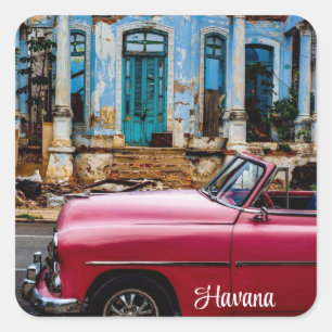 Havana Cuba Red Vintage Car Square Sticker