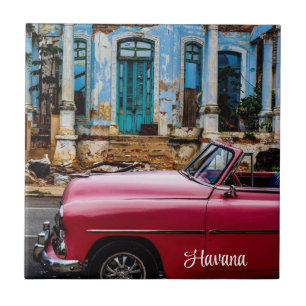 Havana Cuba Red Vintage Car Tile