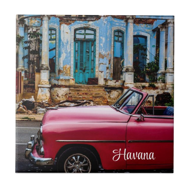 Havana Cuba Red Vintage Car    Tile (Front)
