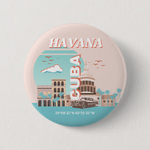 Havana Cuba Retro Travel Art 6 Cm Round Badge