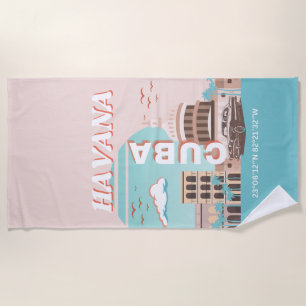 Havana Cuba Retro Travel Art Beach Towel