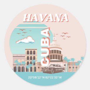 Havana Cuba Retro Travel Art Classic Round Sticker