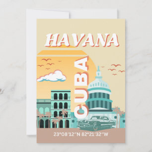 Havana Cuba Retro Travel Art Holiday Card