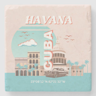 Havana Cuba Retro Travel Art Stone Coaster