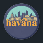 Havana Cuba Vintage City Skyline Cityscape Art Magnet<br><div class="desc">Vintage and retro city design with beautiful skyline, tourist attraction and cityscape art. Cool skyscraper and building silhouette illustration merchandise for tourist and traveller. Perfect as souvenir to bring back home when travelling all around the world. Save the memory of your travel and vacation with family and friends. Background colour...</div>