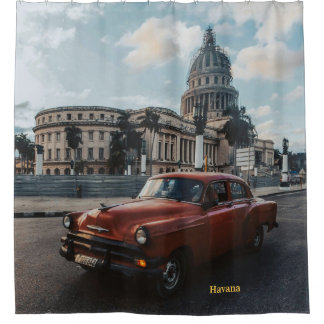 Havana Cuba Vintage Classic Car Shower Curtain