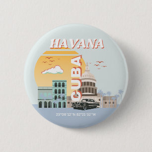 Havana Cuba Vintage Travel Art 6 Cm Round Badge