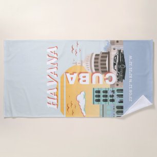 Havana Cuba Vintage Travel Art Beach Towel
