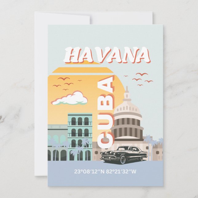 Havana Cuba Vintage Travel Art Holiday Card (Front)