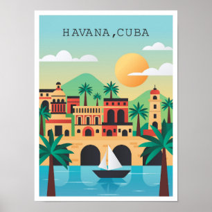 Havana Cuba Vintage Travel Illustration Poster