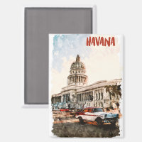 Havana Cuba Vintage Travel Watercolor