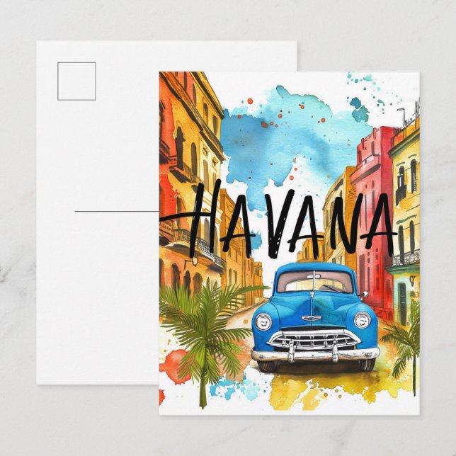 Havana Cuba Watercolor Painting Travel Postcard (Front/Back)