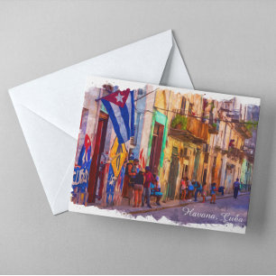 Havana Cuba Watercolor Street Scene Travel Art Postcard