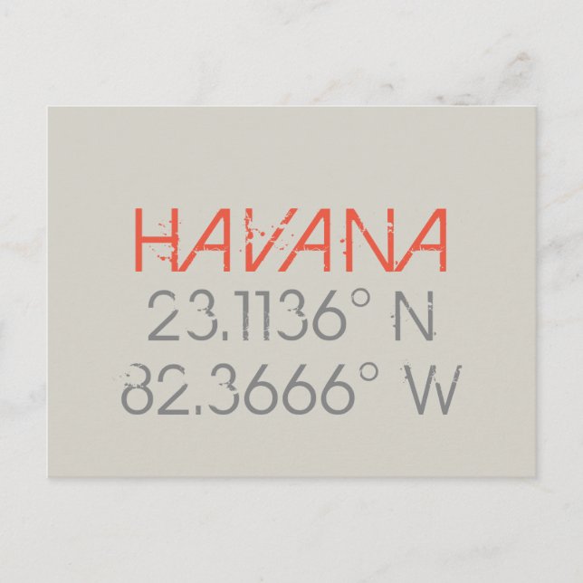 Havana Longitude Latitude Postcard (Front)