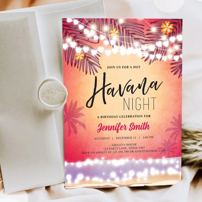 Havana Nights Night in Havana Beach Party Birthday Invitation (Creator Uploaded)