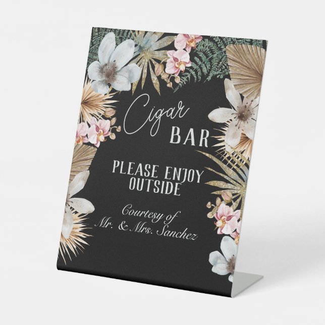 Havana Nights Tropical Cuban Cigar Bar Pedestal Sign (Front)