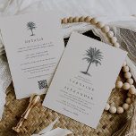 Havana Palm | Vintage Palm Tree All in One Wedding Invitation<br><div class="desc">Vintage beach style wedding invitation features an etched palm tree illustration in blackened hunter green on a pale off-white ivory background, atop your wedding details in charcoal grey for a chic coastal look. We recommend printing this style on the Traditional Laid paper for a rich texture that compliments the vintage...</div>