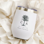 Havana Palm | Vintage Palm Tree Wedding<br><div class="desc">Vintage beach style wedding favour wine tumbler features an etched palm tree illustration with your initials alongside. Personalise with your wedding date and location beneath for a perfect wedding favour or addition to your destination wedding welcome bags.</div>