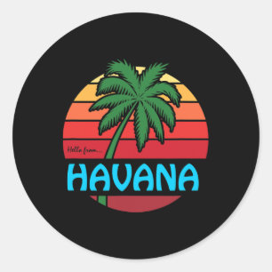 Havana Retro Summer Palm Tree Beach Cruise Souveni Classic Round Sticker