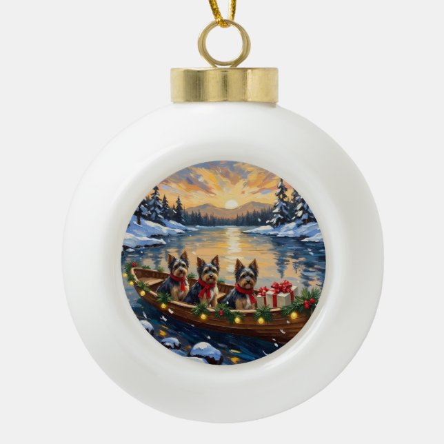 Havanese Christmas Boat Holiday Ceramic Ball Christmas Ornament (Front)