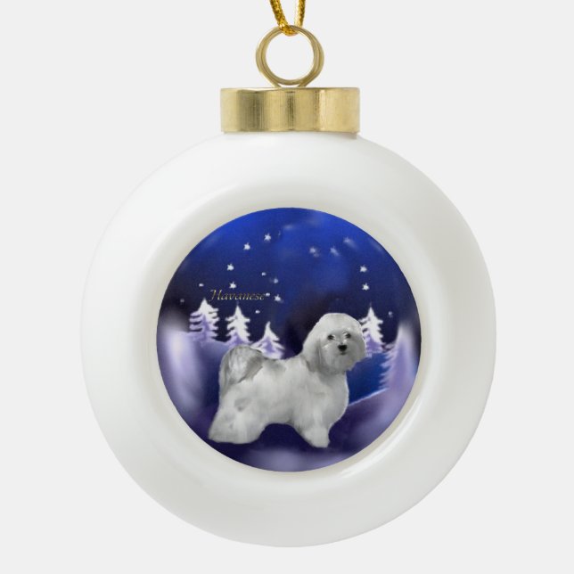 Havanese Christmas Ceramic Ball Christmas Ornament (Front)