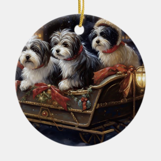 Havanese Christmas Festive Season  Ceramic Tree Decoration (Front)