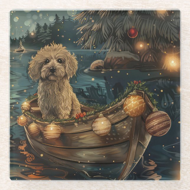 Havanese Christmas Festive Voyage Glass Coaster (Front)