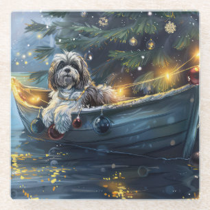 Havanese Christmas Festive Voyage Glass Coaster