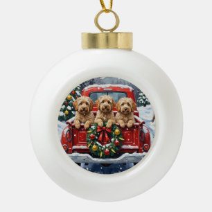 Havanese Christmas Red Truck Holiday Ceramic Ball Christmas Ornament
