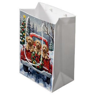 Havanese Christmas Red Truck Holiday Medium Gift Bag