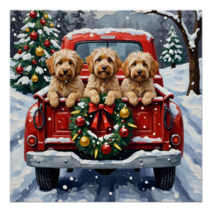 Havanese Christmas Red Truck Holiday Poster