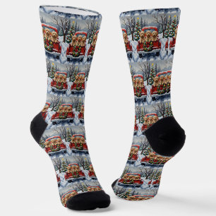 Havanese Christmas Red Truck Holiday Socks